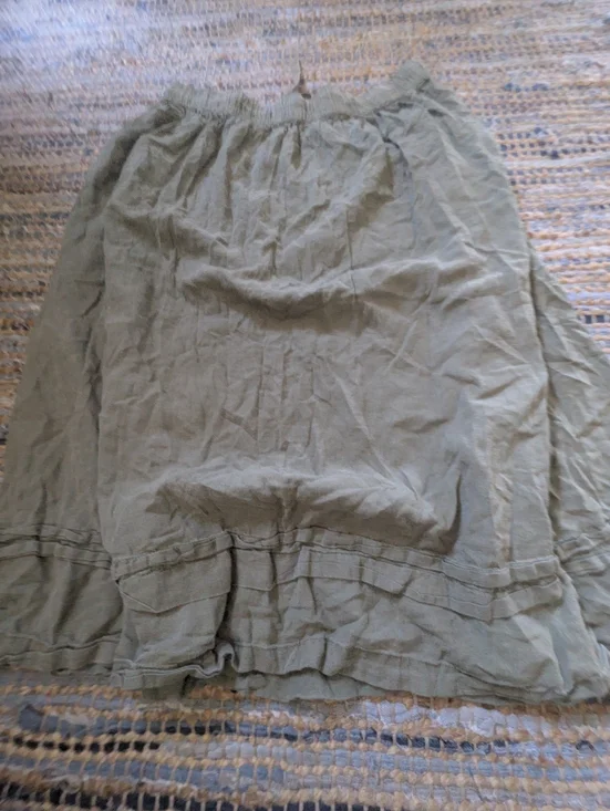Olive Green Linen Midi Skirt XL Elastic Waist Drawstring Flowy Lightweight Boho - Picture 8 of 8